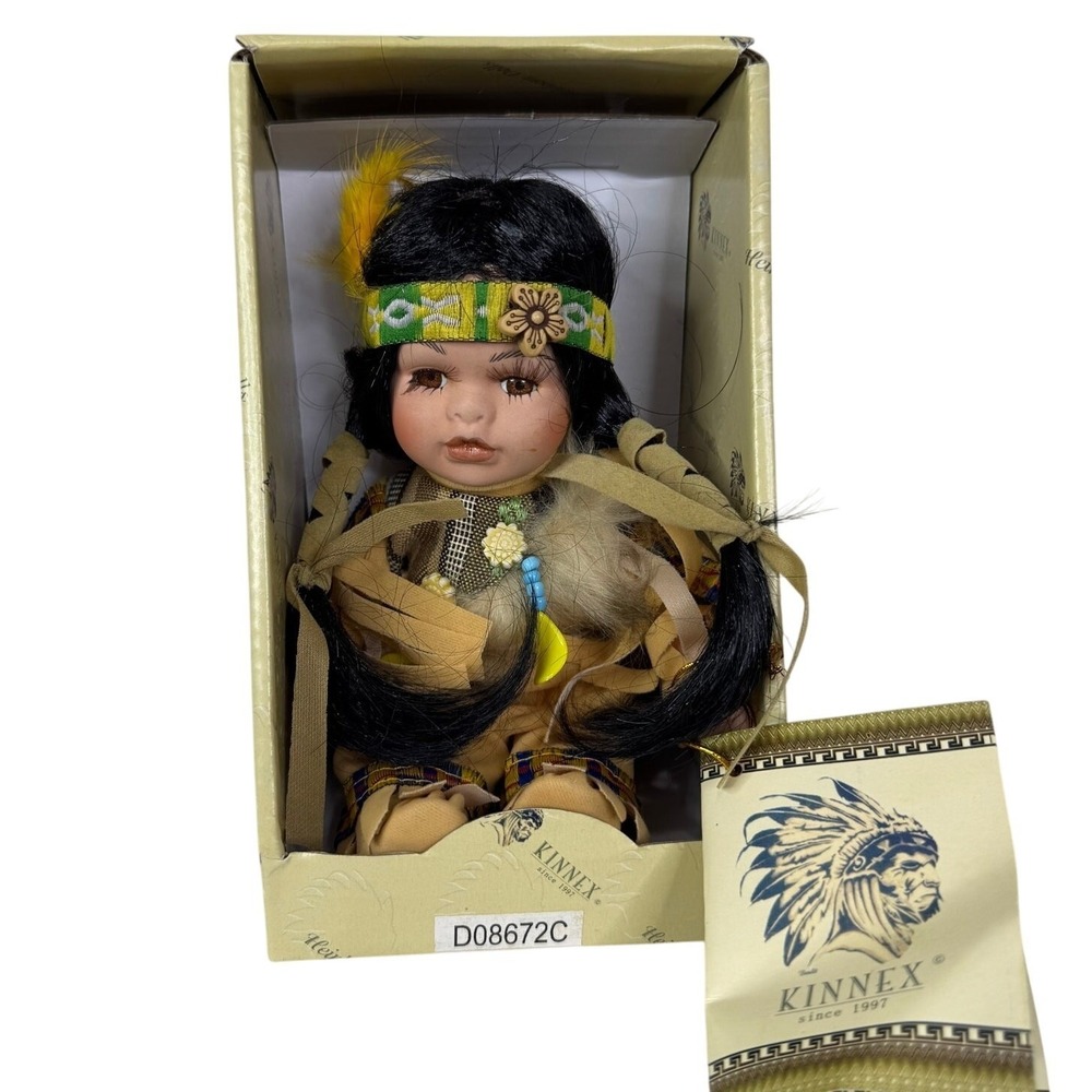 Kinnex Heirloom‎ Little Cubs Native American 8" Porcelain Doll D08672C NWT
